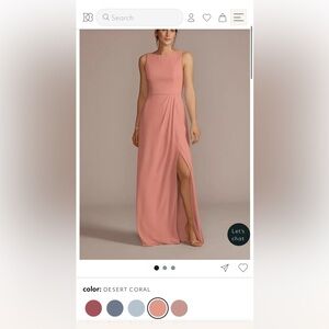 David’s Bridal Chiffon Sleeveless Tie-Back Dress Size 12 Desert Coral